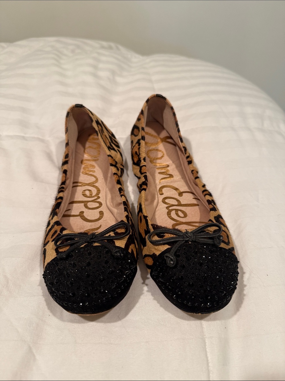 Sam Edelman Leopard Ballet Flats with Black Beaded Toe